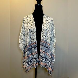 Minimi Navy White Pink Aztec Floral Kimono Cardigan Size L Large